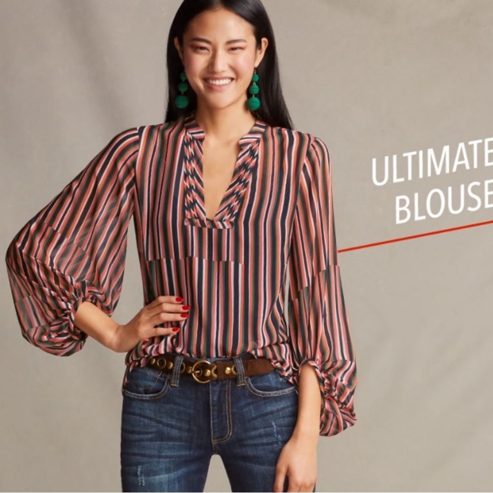 Cabi Ultimate On-Trend Striped Sheer Blouse Size M